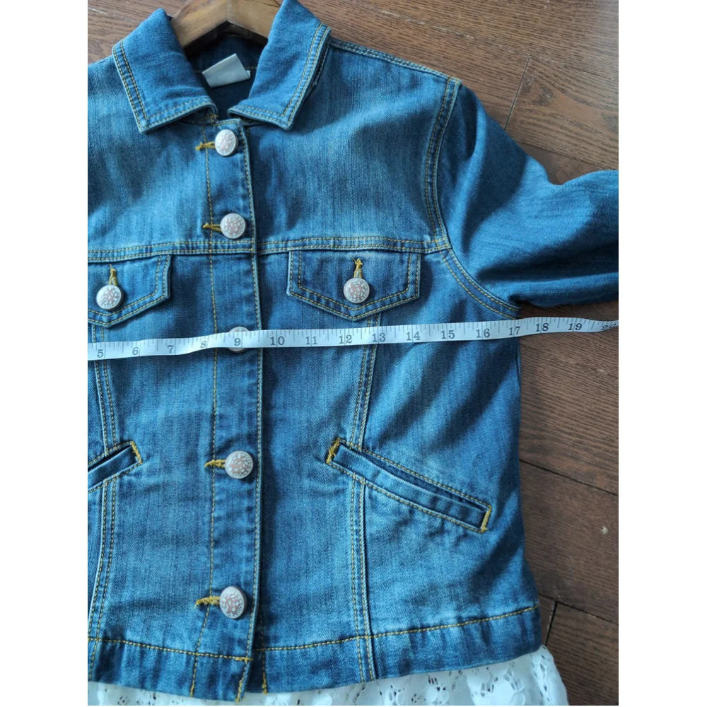 Cabi Dakota Blue Denim Jacket Women Sz S Removable lace Trim #5297 Office Career - Picture 6 of 12